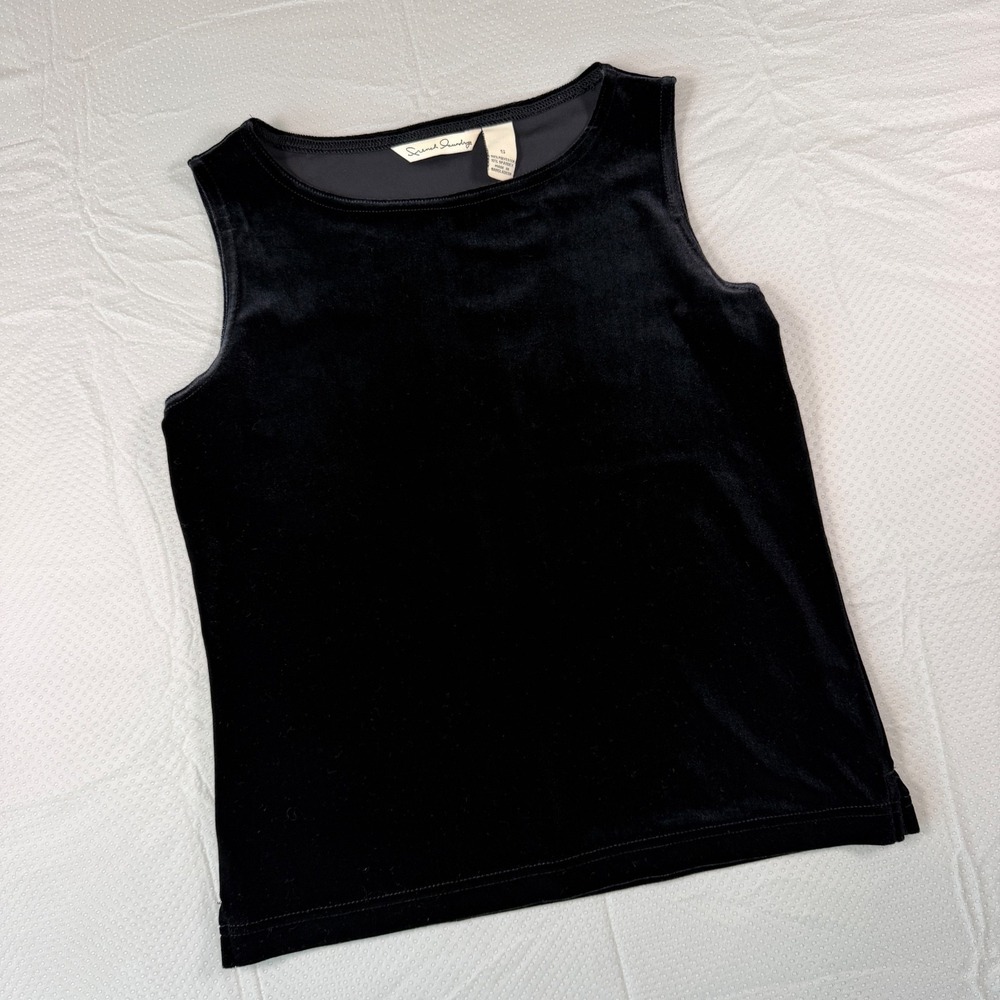 French Laundry Velvet Tank Top Womens Small Black Sleeveless Boat Neck Stretch